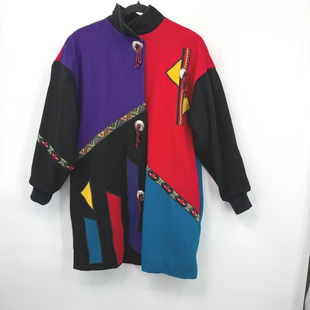 Marylou Ozbolt Storer‎ Petite Wool Colorblock Art to Wear Jacket Southwestern